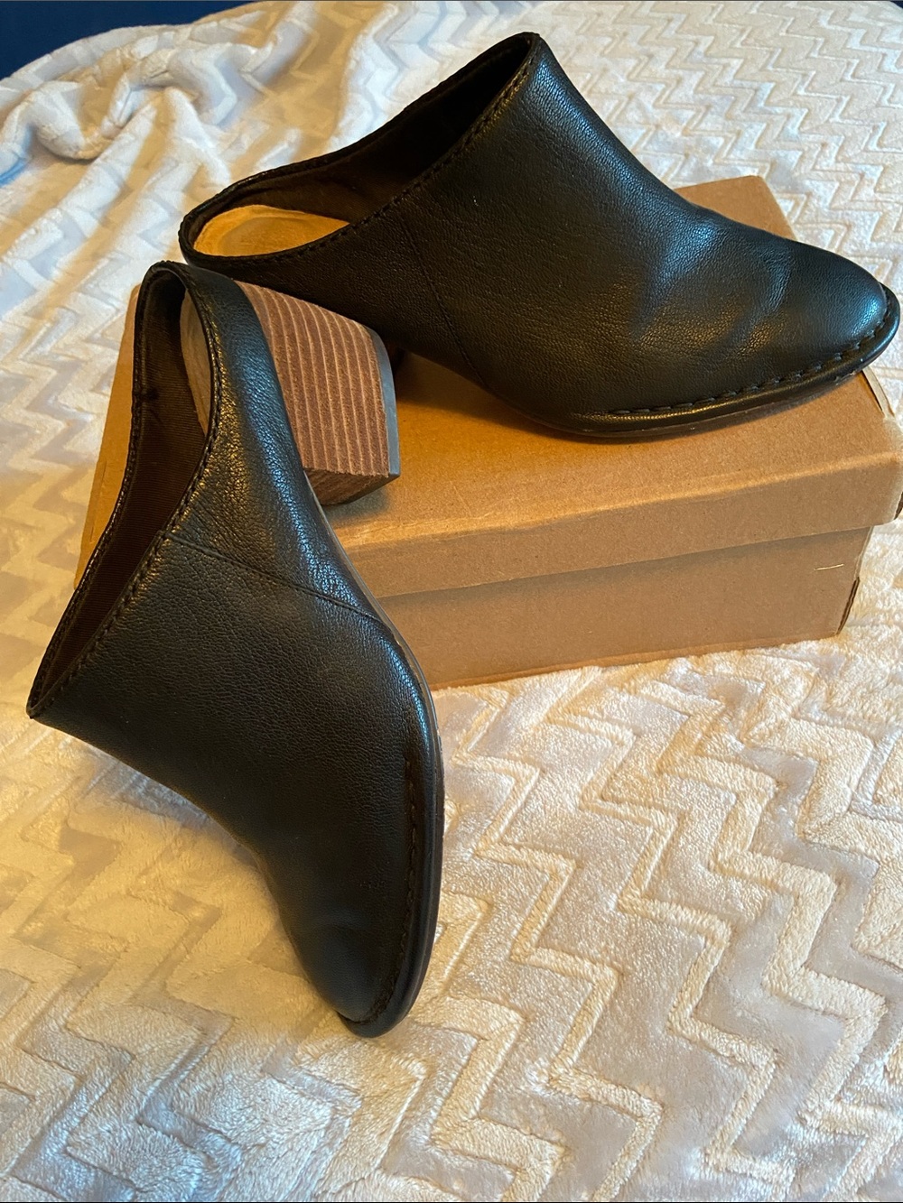 Black Leather Women's Mules with Block Heel by Clark